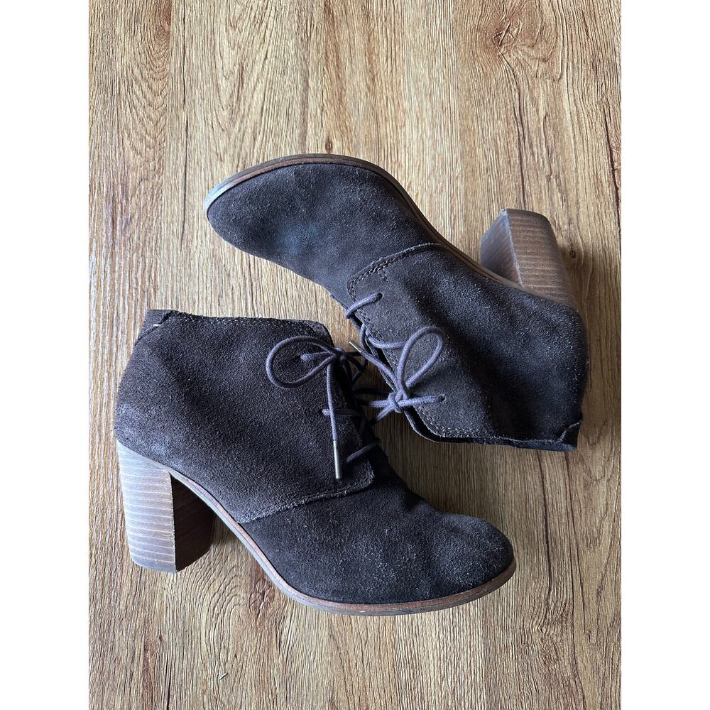 Toms Brown Suede Block Heel Ankle Booties Size 8.5